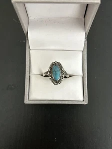 Vintage Sterling Silver Turquoise Ring Size 7.5 - 2.08 Grams - Damaged Band - Picture 1 of 7