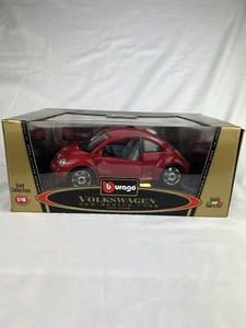 Burago Gold Collection 1/18 Cherry Red 1998 Volkswagen VW New Beetle w Box - Picture 1 of 6
