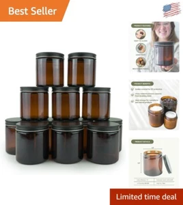 Reusable & Easy-Clean 16oz Round Amber Jars with Black Screw-on Lids - 12 Pack - Picture 1 of 8