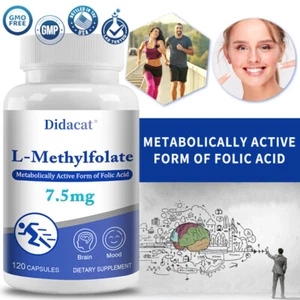 L Methylfolate 7.5 mg 120 Capsules Optimized Activated Folate 5-MTHF Focus Mood - Picture 1 of 9