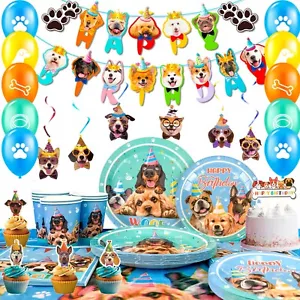 Dog Puppy Party Supplies Tableware Plates Cups Birthday Decorations Serves 16 - Picture 1 of 12