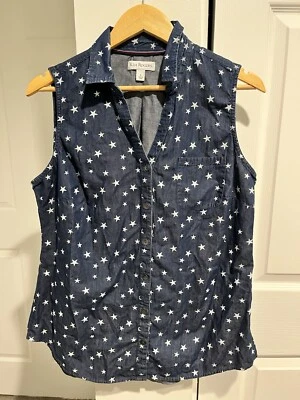 Kim Rogers Mujer L Azul Denim Cambray Estrellas Sin Mangas Abotonado-Patriótico EE. UU. Foto 1 de 4