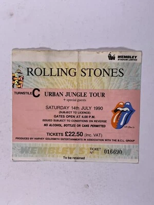 Rolling Stones Concert Ticket Original Urban Jungle Tour Wembley Stadium 1990 - Image 1 of 4