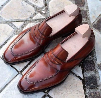 Hecho a mano Hombres Cuero Marrón Zapatos Mocasines, Hombres Zapatos Formales, Hombres Zapatos de vestir Foto 1 de 4