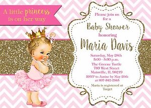 Princess Baby Shower, Pink, Gold, Any Skin Tone, Baby Shower Invitation