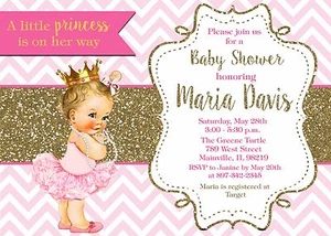 Princess Baby Shower, Pink, Gold, Any Skin Tone, Baby Shower Invitation - Bild 1 von 1