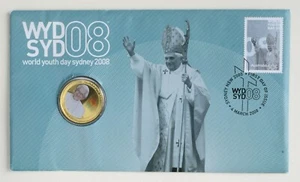 World Youth Day Sydney 2008 FDC Stamp Cover with $1 Pope Benedict XVI Coin - Picture 1 of 4