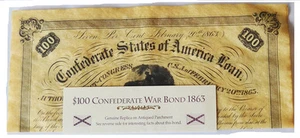American Civil War Replica Confederate $100 War Bond printed On Parchment Paper - Picture 1 of 3