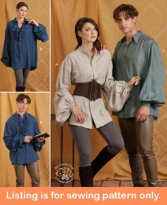 SEWING PATTERN Mens Womens Teen Shirt Top Pirate Medieval Halloween Costume 3062 - Picture 1 of 3