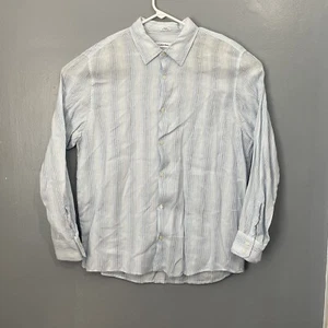 Calvin Klein Shirt Mens XL Linen White Stripe Long Sleeve Summer Vacation - Picture 1 of 12