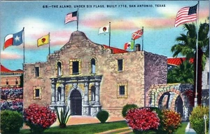 Alamo Under Six Flags Built 1718 San Antonio Texas Postcard Posted - Imagen 1 de 2