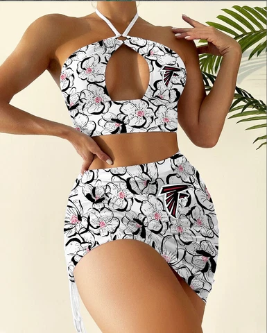 Atlanta Falcons 2PCS Halter Cutout Bikini Set Bathing Suit Skirt Swimsuits Gifts Cover