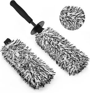 Car Wheel Cleaning Brush, Soft Microfiber Flat Wheel Rim Cleaner Brush with Extr - Picture 1 of 12