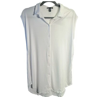 Eileen Fisher Tunic Top PS White Sleeveless Button Front Classic Collar Capsule - Image 1 of 4