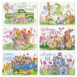 Easter Placemats Set of 6 Easter Placemats 12x18 Inch Bunny Rabbit Gnomes Eas... - Picture 1 of 7