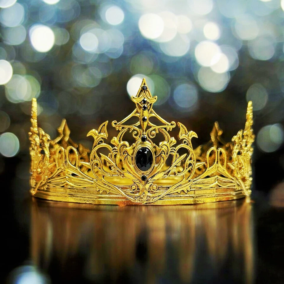 Corona Renacentista, Cosplay Corona de Oro, Príncipe Corona de Piedra Negra, Utilería Teatral Foto 1 de 4