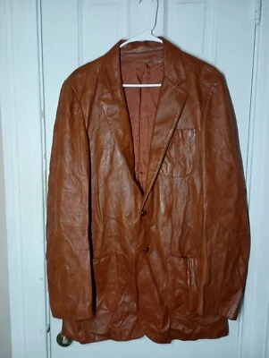 Vtg 80s Peter Caruso Brown Leather Coat Jacket Size 42 Men B7 - Изображение 1 из 4