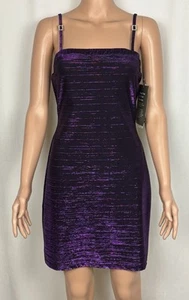 Vintage 90s All That Jazz Juniors Medium Sleeveless Purple Metallic Mini Dress - Picture 1 of 9