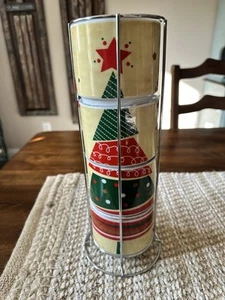Set 4 tazze e porta tazze impilabili per albero di Natale in porcellana - Foto 1 di 9
