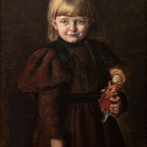 Kinderporträt Mädchen mit Puppe unsigniert gerahmt Öl auf Leinwand um 1900 - Picture 1 of 4