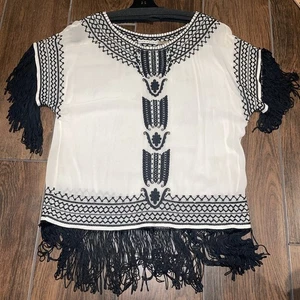 NWT Women's Size S Alice + Olivia Tassel Fringe Sheer Silk Blouse Top - Picture 1 of 14