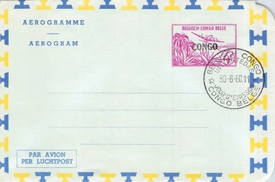 CONGO - Aergoramme, sobreimpresión en Belgisch-Congo, cancelado 1960Jour d'Emission Foto 1 de 2