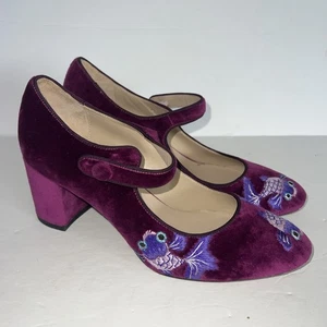 Suzhou Cobbler lila Samt Fisch bestickt Maryjane Pumps 39 - Bild 1 von 10
