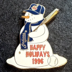 Cleveland Indians Happy Holidays 1996 Snowman Lapel Pin W Chief Wahoo Cap MLB - Picture 1 of 5