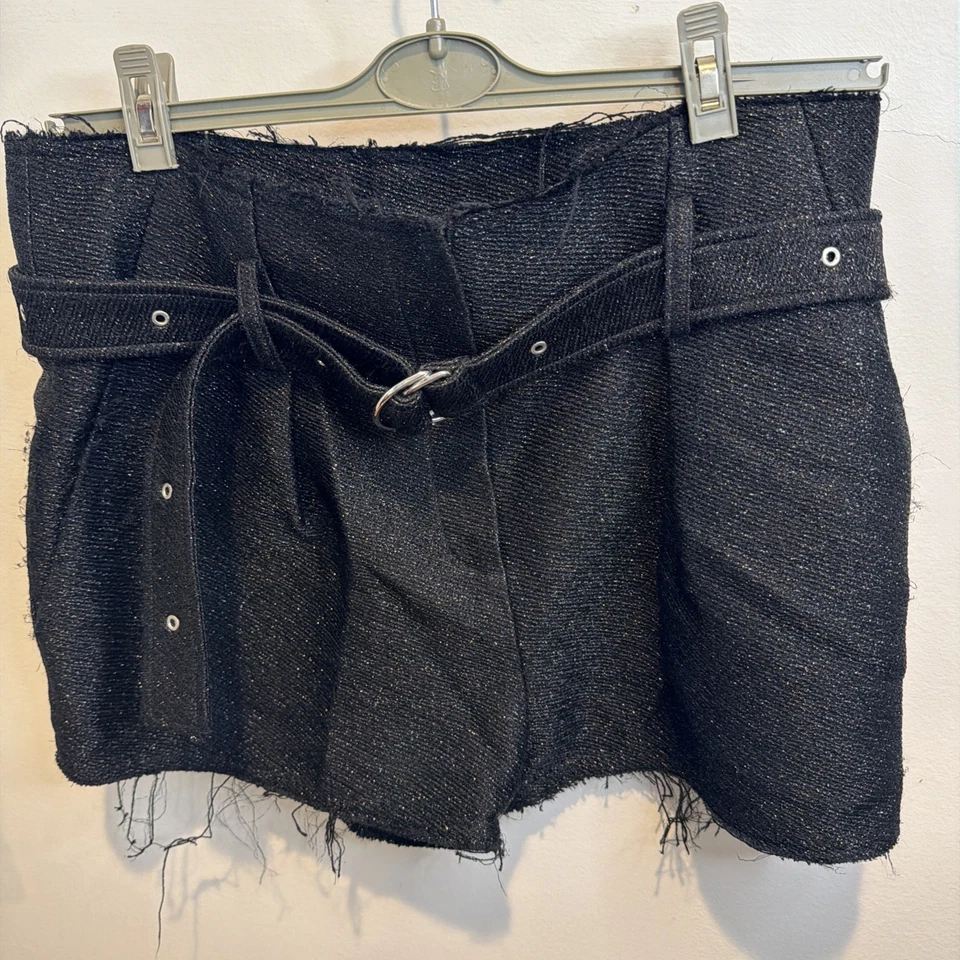 IRO 女式高腰自领带金属细节打褶短裤黑色 38 码 — 第 1/4 张图片