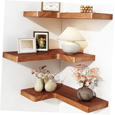  Prateleiras flutuantes de canto para parede madeira maciça natural marrom rústico - Imagem 1 de 4