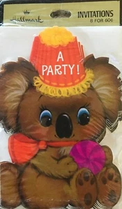 Vintage 70er Hallmark Party Einladungen Koala Teddybär versiegelte Grußkarten neu aus altem Lagerbestand - Bild 1 von 3