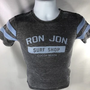 Ron Jon Surf Shop T-shirt Youth Medium Cocoa Beach Florida Gray Blue Ringer - Picture 1 of 9