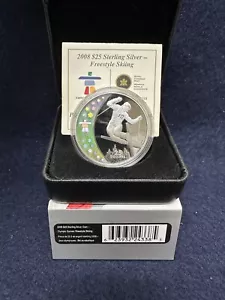 2008 $25 Sterling Silver Coin - Olympic Games - Freestyle Skiing - Foto 1 di 2