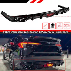FOR 22-25 HONDA CIVIC SEDAN NEW REV-LIGHT STYLE LED REAR DIFFUSER+ CORNER SPATS - Picture 1 of 9