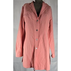 Top túnica Russell Kemp con capucha abotonada manga larga informal rosa lino Resort M - Imagen 1 de 11