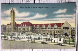 Union Station St Louis Missouri ~ Bahnhof & Depot Plaza ~ Vintage Postkarte - Bild 1 von 2