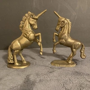 Pair of “Vintage” Bronze Unicorns , 7”x5”, Solid, Handmade, Hooves Out, Standing - Picture 1 of 9