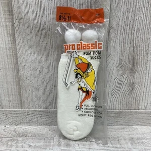 VTG PRO CLASSIC Pom Pom White Socks Women Size 8.5-11 Maryon Mills GA USA New - Imagen 1 de 5