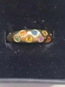 Multicoloured Sapphires In A Bezel Set Band Ring, Size N - Picture 1 of 6