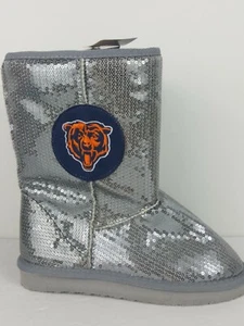 Women's Chicago Bears Sequin silver boots,Forever Collectibles faux wool Md 6 - Picture 1 of 7
