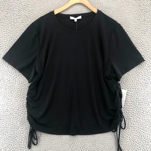 WAYF Top Womens 2X Plus Black Ribbed Short Sleeve Ruched Stretch Pullover NWT - Picture 1 of 10