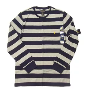 Camiseta Polo Ralph Lauren para hombre gris/marino a rayas gofres punto térmico cuello redondo - Imagen 1 de 3
