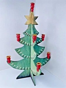 Vintage 1960s Folk Art Norwegian Swedish Wood Christmas Tree Candle Holder 13” Z - Picture 1 of 7