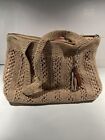 The Sak Women?s Crochet Woven Handbag Purse 16x10x5 Tan Gold