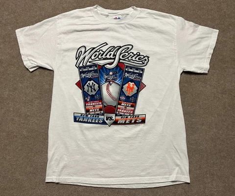 New York Yankees Mets 2000 World Series T-Shirt Adult Large White Majestic Cover
