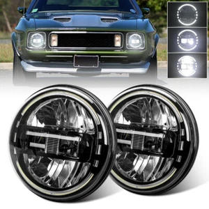 Pair Black 7" Inch Round LED Headlights Halo DRL For Ford Mustang 1964-1973 F100 - Picture 1 of 12