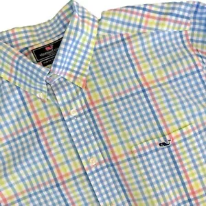Vineyard Vines Slim Fit Tucker Hemd Herren XL Button Down Pastell Blau Rosa Grün - Bild 1 von 6