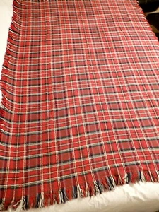 Vintage Blanket Knit Throw Red, Green, Blue Plaid 50" x 71" - Picture 1 of 7