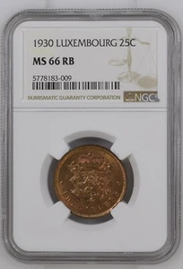Luxembourg: TONED (RED BROWN) GEM BU 25 centimes 1930 NGC MS66RD - Picture 1 of 2