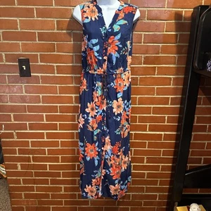 Talbots Maxi Dress Womens Size 6 Blue Orange Floral Sleeveless Button Front - Picture 1 of 7